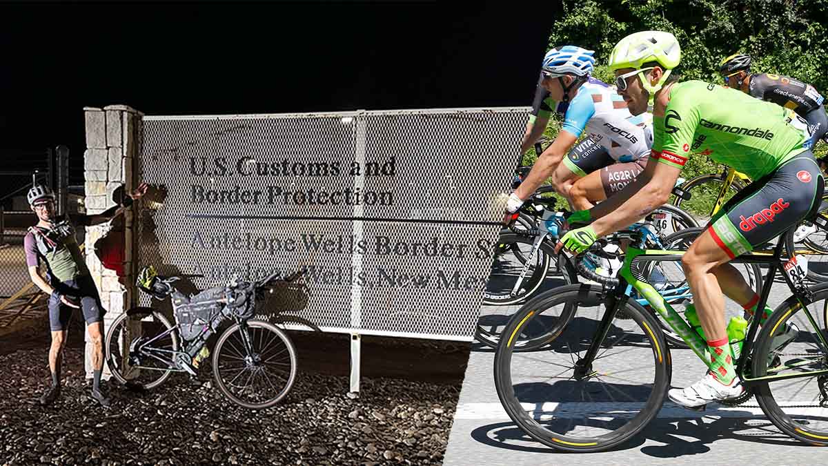 Two Photos Juxtaposed Of Former World Tour Rider Alex Howes Competing At Both The 2016 Tour De France And The 2023 Tour Divide.