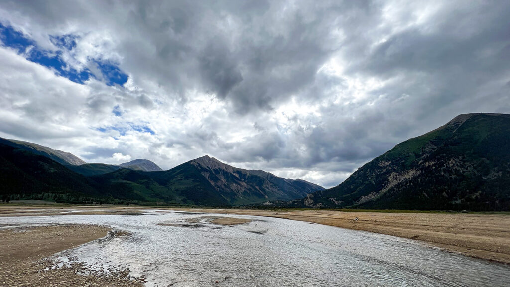 A photo looking up at Hope Pass from the valley below for the 2022 Leadville Trail 100