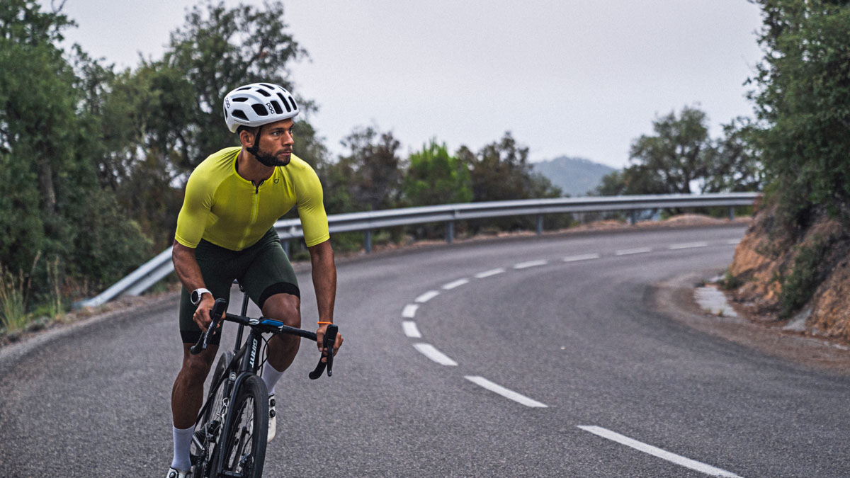 A Male Cyclist Doing An Interval Up A Mountain Road